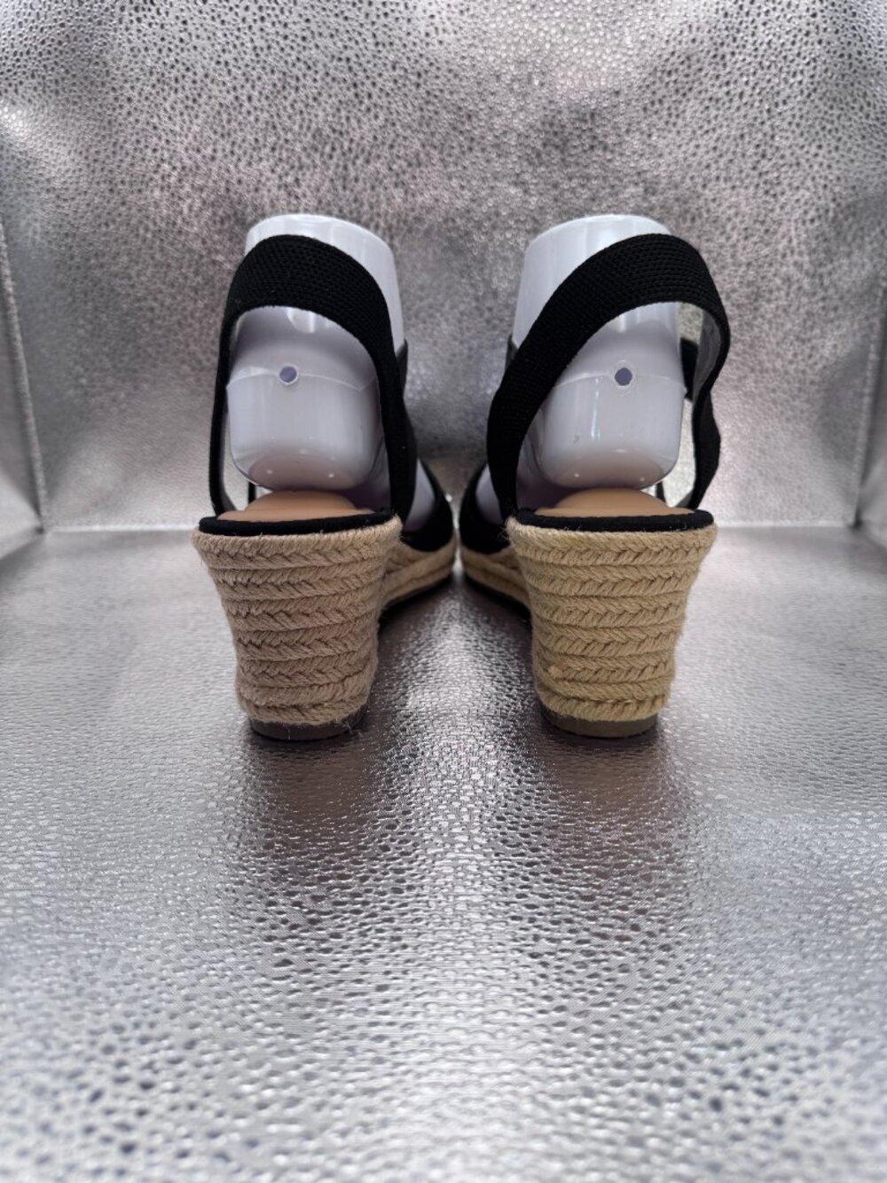 NWOB Joie Black Sydney Stretch Espadrille Wedge Sandals Shoes Jute Raffia - Picture 8 of 9